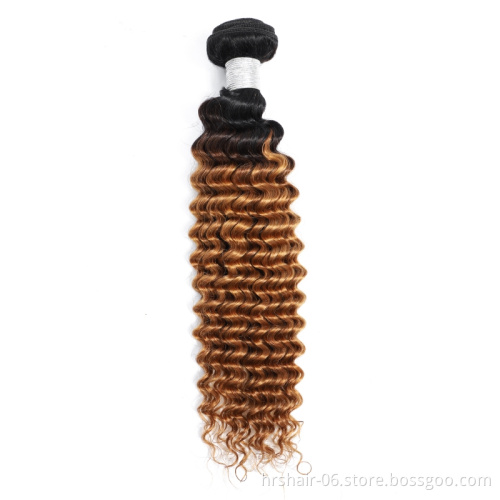 1B 27 Deep Wave Ombre Human Hair Bundles With Lace Closure 2 Tone Colored Blonde Brazilian Virgin Curly Ombre hair bundle